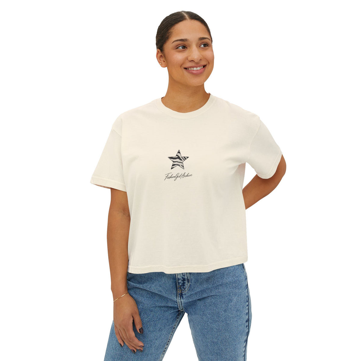 Zebra Stripe Star Tee | White Cropped Boxy Shirt