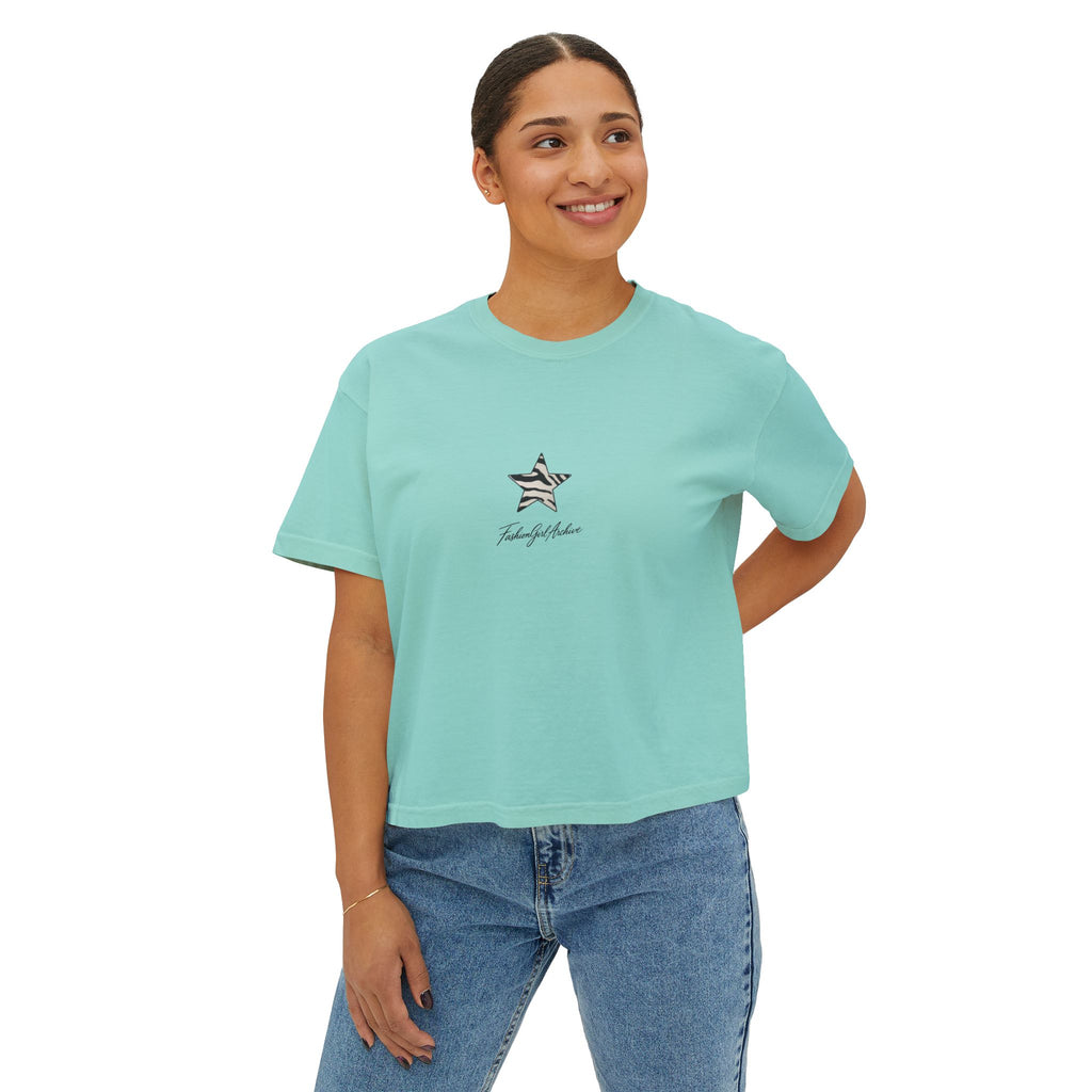 Zebra Stripe Star Tee | White Cropped Boxy Shirt