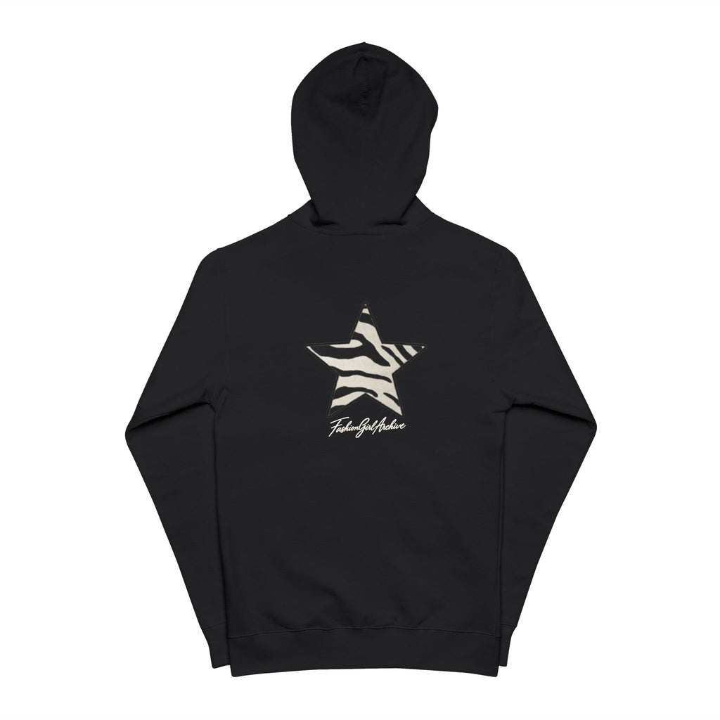 Zebra Star Zip Hoodie — Graphic Fleece Zip-Up for Casual Streetwear