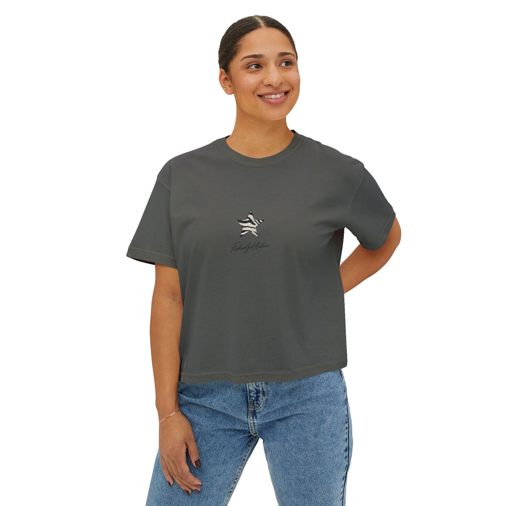 Zebra Stripe Star Tee | White Cropped Boxy Shirt