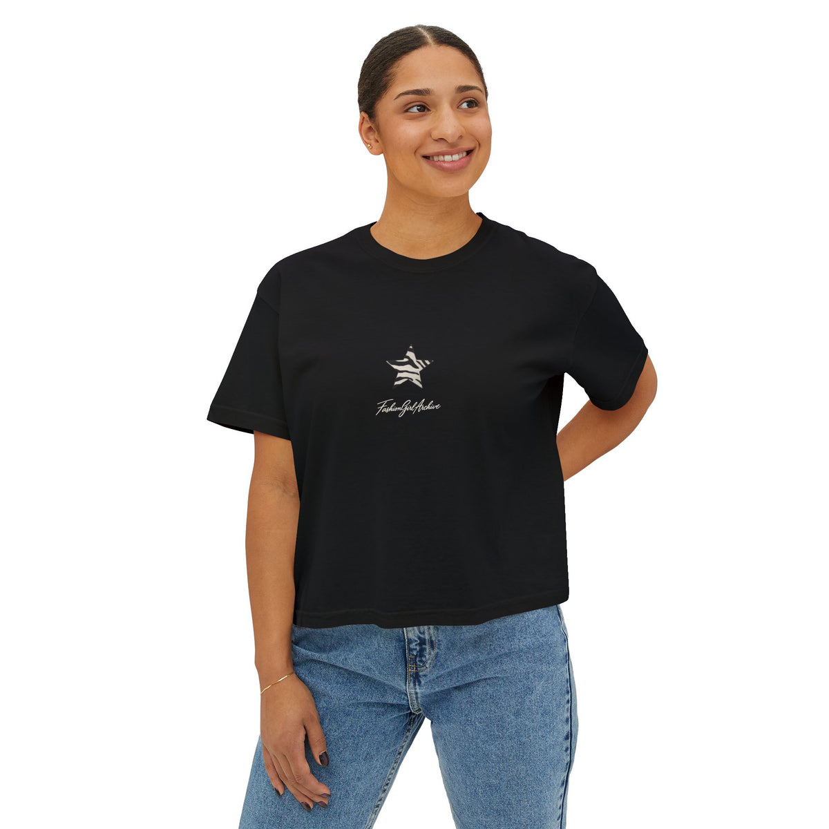 Zebra Stripe Star Tee | White Cropped Boxy Shirt