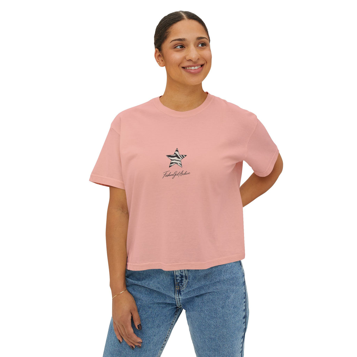 Zebra Stripe Star Tee | White Cropped Boxy Shirt