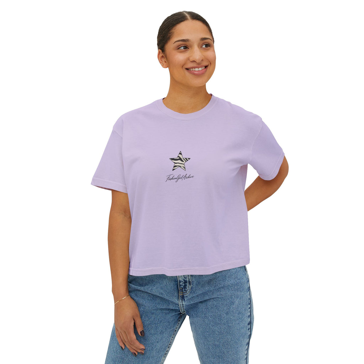 Zebra Stripe Star Tee | White Cropped Boxy Shirt
