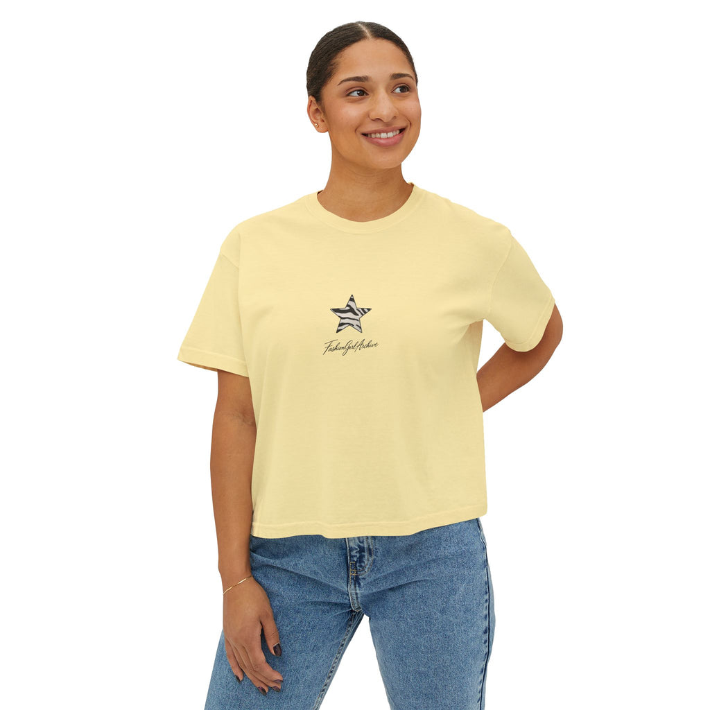 Zebra Stripe Star Tee | White Cropped Boxy Shirt